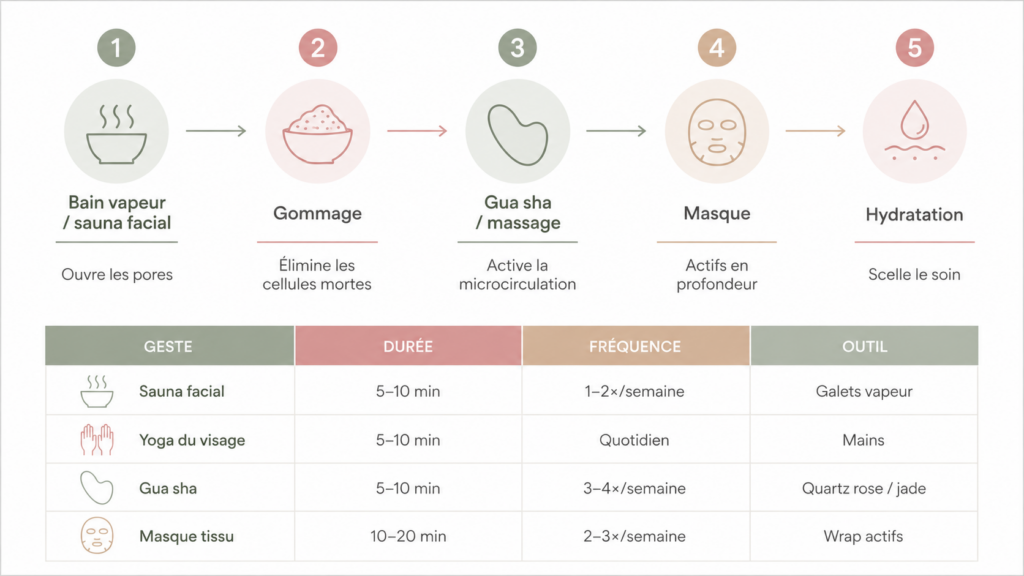 infographie décrivant les rituels beauté quotidiens pour prendre soin de sa peau
