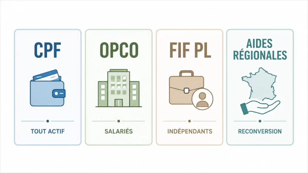 Dispositifs de financement d’une formation de yoga : CPF, OPCO, FIF PL et aides régionales.