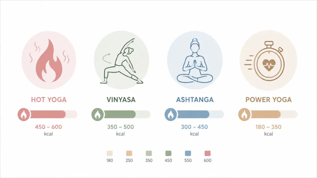 Comparatif de la dépense calorique du hot yoga, vinyasa, ashtanga et power yoga par séance.