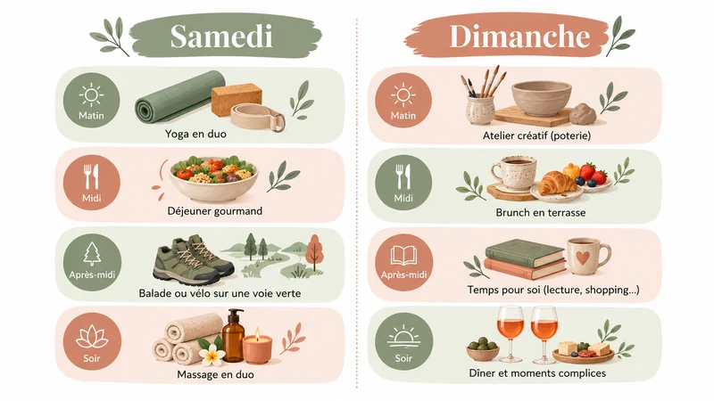 Programme de week-end mère fille sur deux jours avec yoga en duo, massage, balade à vélo, atelier poterie et moments de détente.